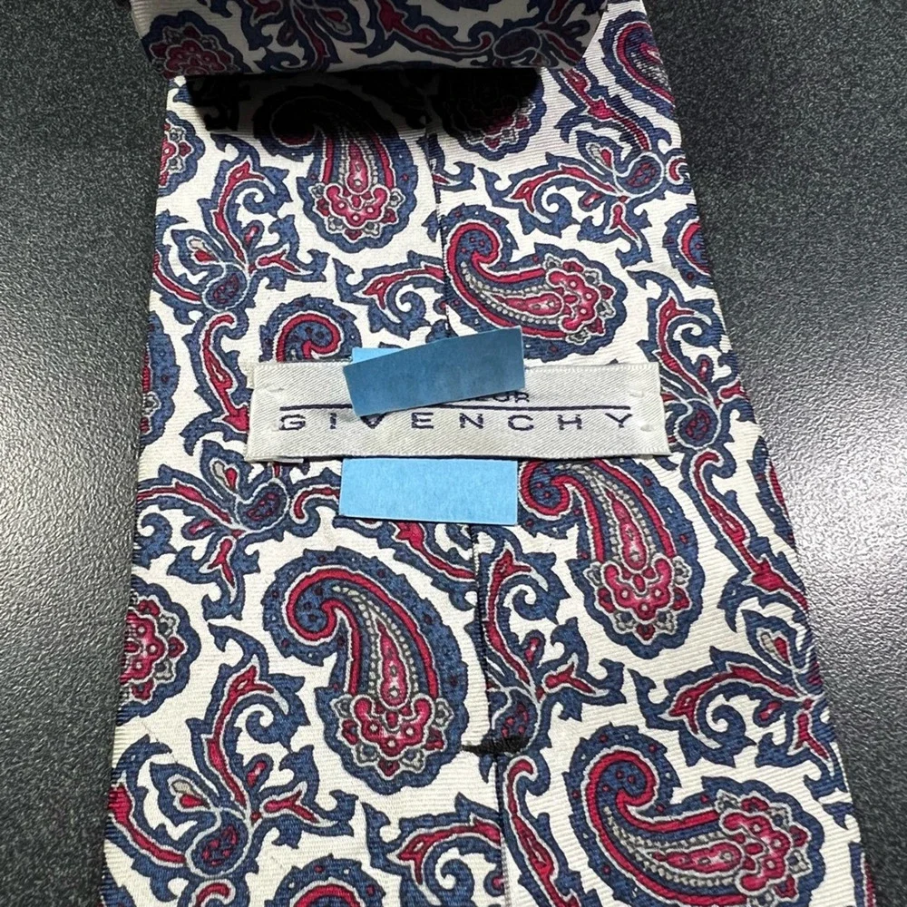 Givenchy Mens Tie Necktie Multicolor Paisley 100% Silk Tied Wide Woven Classic
